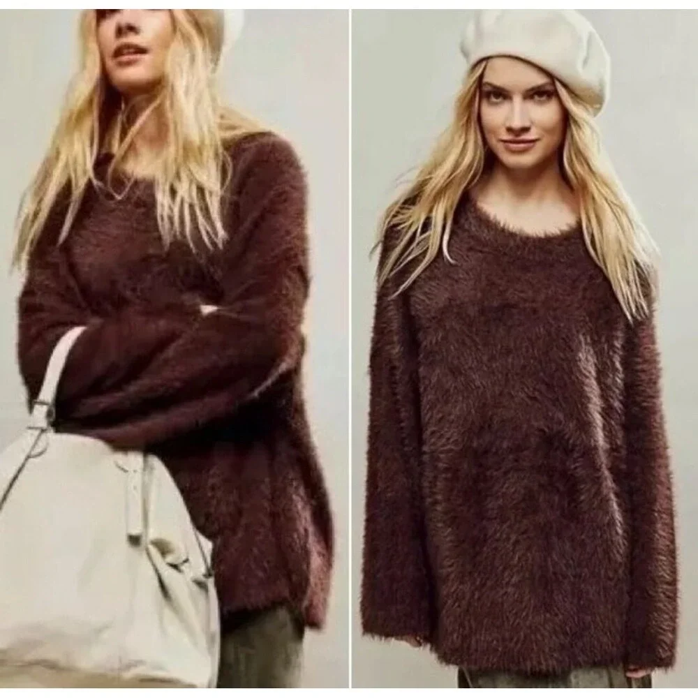 Free People Sweater Womens L Large OB1847190 Brown Polyamide Cotton $148 Ladies